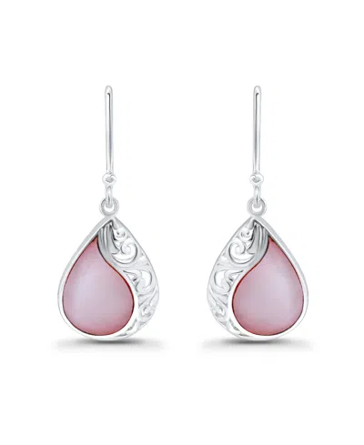 Macy's Abalone Inlay Teardrop Filigree Fishhook Earrings In Silver,pink