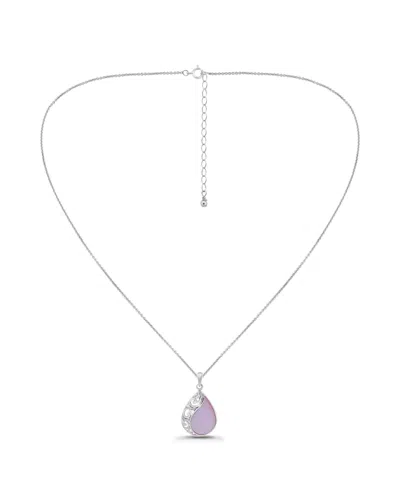 Macy's Abalone Inlay Teardrop Filigree Pendant Necklace In Silver,pink