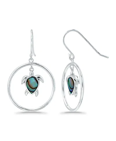 Macy's Abalone Inlay Turtle Circle Fishhook Drop Earrings In Silver