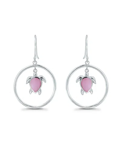 Macy's Abalone Inlay Turtle Circle Fishhook Drop Earrings In Silver,pink