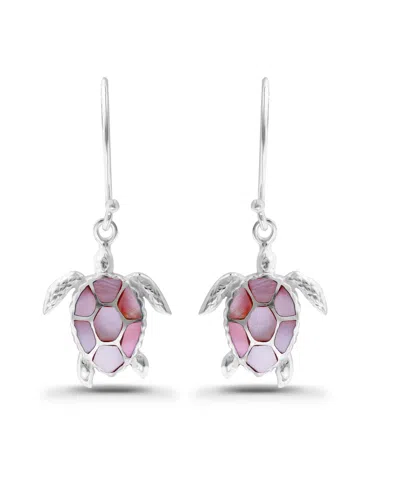 Macy's Abalone Inlay Turtle Fishhook Drop Earrings In Silver,pink