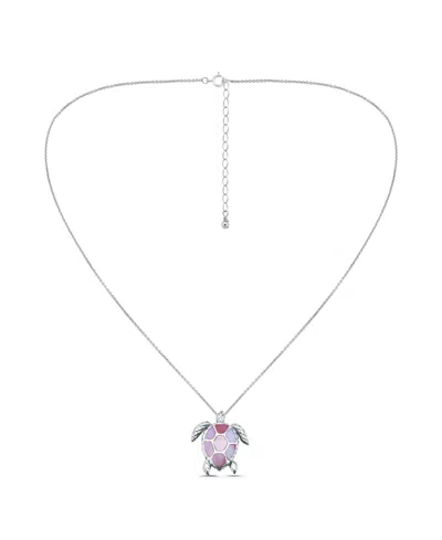 Macy's Abalone Inlay Turtle Necklace In Silver,pink