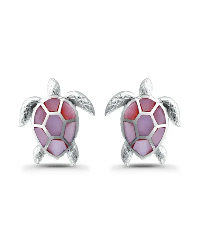 Macy's Abalone Inlay Turtle Stud Post Earrings In Silver,pink