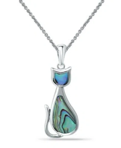 Macy's Macys Abalone Or Pink Shell Inlay Cat Pendant Necklace Fishhook Earrings In Silver