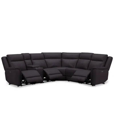 Macy's Addyson 117" 6-pc. Leather Sectional With 3 Zero Gravity Recliners With Power Headrests & 1 Console, In Black