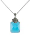 Macy's Agate (10-1/2 Ct. T.w.) & Marcasite (1/10 Ct. T.w.) Pendant 18" Necklace In Sterling Silver In Blue Agate