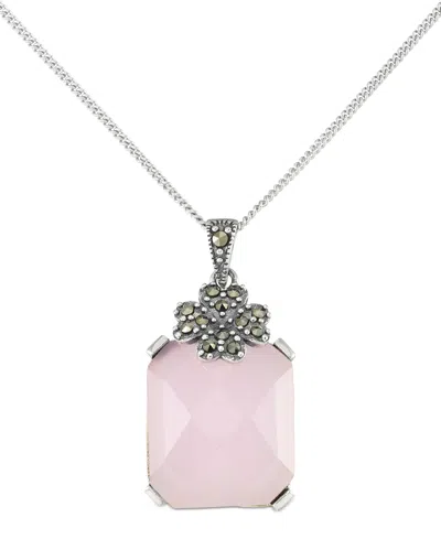 Macy's Agate (10-1/2 Ct. T.w.) & Marcasite (1/10 Ct. T.w.) Pendant 18" Necklace In Sterling Silver In Pink Agate