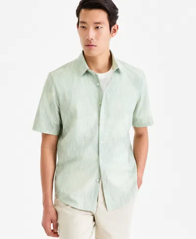 Macy's Alfani Men's Short-sleeve Textural Wave Shirt,  Exclusive In Green