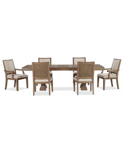 Macy's Alverton 7-pc. Wood Dining Set (rectangular Table And 4 Upholstered Side Chairs And 2 Arm Chairs) In Brown