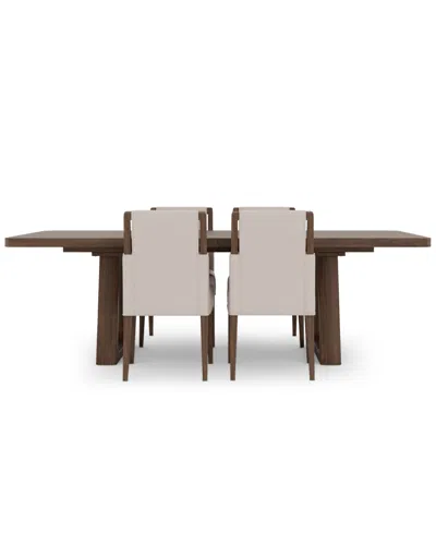 Macy's Amelie Rectangular 5-piece Wood Dining Set (table & 4 Upholstered Side Chairs) In Brown