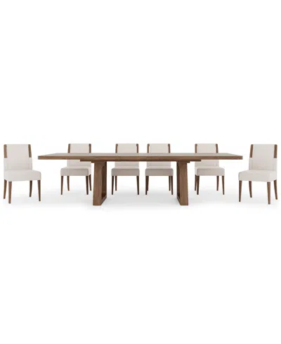 Macy's Amelie Rectangular 7-piece Wood Dining Set (table And 6 Upholstered Chairs)