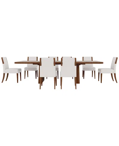 Macy's Amelie Rectangular 9-piece Wood Dining Set (table And 8 Upholstered Chairs)