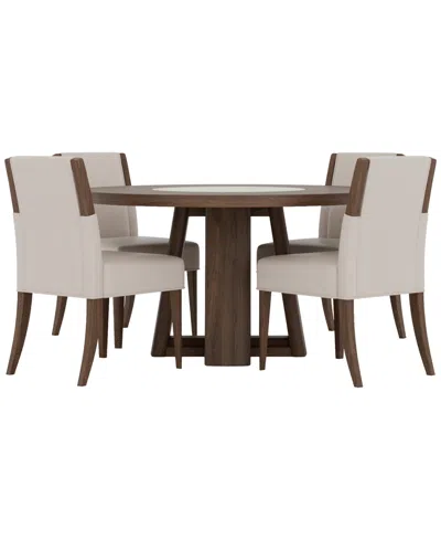 Macy's Amelie Round 5-piece Wood Dining Set (table And 4 Upholstered Side Chairs)
