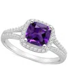 Macy's Amethyst (1-1/2 Ct. T.w.) & Diamond (1/4 Ct. T.w.) Cushion Halo Split Shank Ring In Sterling Silver In Amethyst