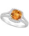 Macy's Amethyst (1-1/2 Ct. T.w.) & Diamond (1/4 Ct. T.w.) Cushion Halo Split Shank Ring In Sterling Silver In Citrine