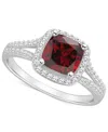 Macy's Amethyst (1-1/2 Ct. T.w.) & Diamond (1/4 Ct. T.w.) Cushion Halo Split Shank Ring In Sterling Silver In Garnet