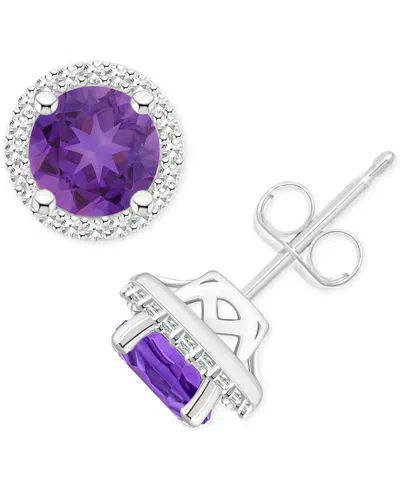 Macy's Amethyst (1-1/2 Ct. T.w.) & Diamond (1/5 Ct. T.w.) Halo Stud Earrings In Sterling Silver (also In Ci