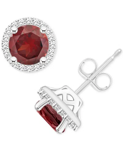 Macy's Amethyst (1-1/2 Ct. T.w.) & Diamond (1/5 Ct. T.w.) Halo Stud Earrings In Sterling Silver (also In Ci In Garnet
