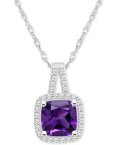 Macy's Amethyst (1-1/2 Ct. T.w.) & Diamond (1/6 Ct. T.w.) Cushion Halo 18" Pendant Necklace In Sterling Sil