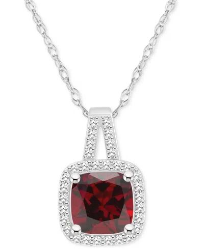 Macy's Amethyst (1-1/2 Ct. T.w.) & Diamond (1/6 Ct. T.w.) Cushion Halo 18" Pendant Necklace In Sterling Sil In Garnet