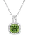Macy's Amethyst (1-1/2 Ct. T.w.) & Diamond (1/6 Ct. T.w.) Cushion Halo 18" Pendant Necklace In Sterling Sil In Peridot