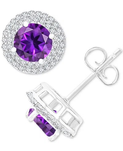 Macy's Amethyst (1-1/2 Ct. T.w.) & Lab-grown White Sapphire (1/2 Ct. T.w.) Halo Birthstone Stud Earrings In