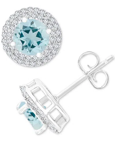 Macy's Amethyst (1-1/2 Ct. T.w.) & Lab-grown White Sapphire (1/2 Ct. T.w.) Halo Birthstone Stud Earrings In In Aquamarine