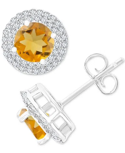 Macy's Amethyst (1-1/2 Ct. T.w.) & Lab-grown White Sapphire (1/2 Ct. T.w.) Halo Birthstone Stud Earrings In In Citrine