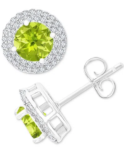 Macy's Amethyst (1-1/2 Ct. T.w.) & Lab-grown White Sapphire (1/2 Ct. T.w.) Halo Birthstone Stud Earrings In In Peridot