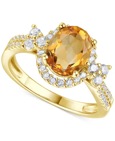 Macy's Amethyst (1-1/2 Ct. T.w.) & Lab-grown White Sapphire (1/2 Ct. T.w.) Halo Statement Ring In 14k Gold- In Citrine