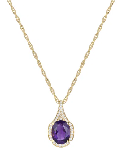 Macy's Amethyst (1-1/2 Ct. T.w.) & Lab-grown White Sapphire (1/8 Ct. T.w.) Oval Halo 18" Pendant Necklace I