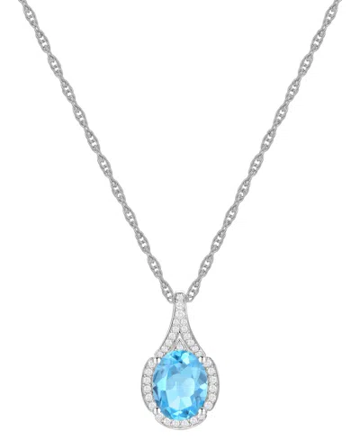 Macy's Amethyst (1-1/2 Ct. T.w.) & Lab-grown White Sapphire (1/8 Ct. T.w.) Oval Halo 18" Pendant Necklace I In Blue Topaz