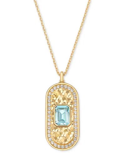 Macy's Amethyst (1-1/2 Ct. T.w.) & White Topaz (5/8 Ct. T.w.) Oval Glitter Texture 18" Pendant Necklace In In Sky Blue Topaz