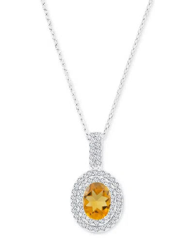 Macy's Amethyst (1-1/20 Ct. T.w.) & Lab-grown White Sapphire (1/2 Ct. T.w.) Oval Halo Birthstone Pendant Ne In Citrine