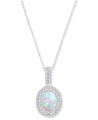 Macy's Amethyst (1-1/20 Ct. T.w.) & Lab-grown White Sapphire (1/2 Ct. T.w.) Oval Halo Birthstone Pendant Ne In Opal