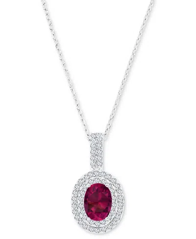 Macy's Amethyst (1-1/20 Ct. T.w.) & Lab-grown White Sapphire (1/2 Ct. T.w.) Oval Halo Birthstone Pendant Ne In Ruby