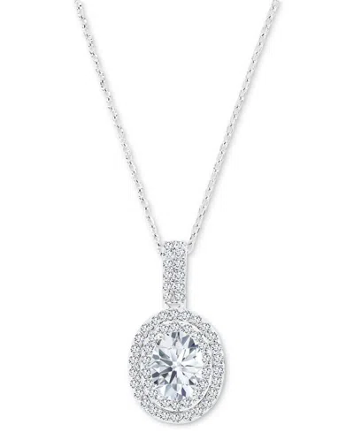 Macy's Amethyst (1-1/20 Ct. T.w.) & Lab-grown White Sapphire (1/2 Ct. T.w.) Oval Halo Birthstone Pendant Ne In White Topaz