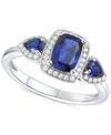 Macy's Amethyst (1-1/20 Ct. T.w.) & Lab-grown White Sapphire (1/6 Ct. T.w.) Three Stone Halo Ring In 14k Go In Sapphire
