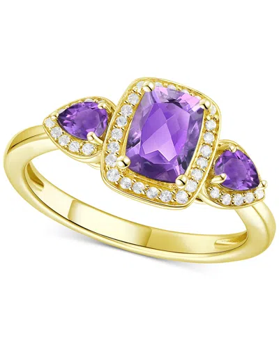 Macy's Amethyst (1-1/20 Ct. T.w.) & Lab-grown White Sapphire (1/6 Ct. T.w.) Three Stone Halo Ring In 14k Go