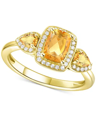 Macy's Amethyst (1-1/20 Ct. T.w.) & Lab-grown White Sapphire (1/6 Ct. T.w.) Three Stone Halo Ring In 14k Go In Citrine