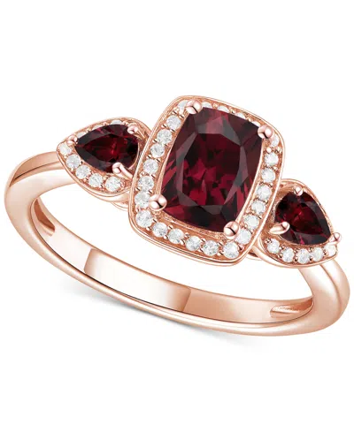 Macy's Amethyst (1-1/20 Ct. T.w.) & Lab-grown White Sapphire (1/6 Ct. T.w.) Three Stone Halo Ring In 14k Go In Garnet