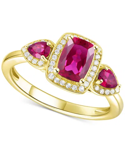Macy's Amethyst (1-1/20 Ct. T.w.) & Lab-grown White Sapphire (1/6 Ct. T.w.) Three Stone Halo Ring In 14k Go In Ruby
