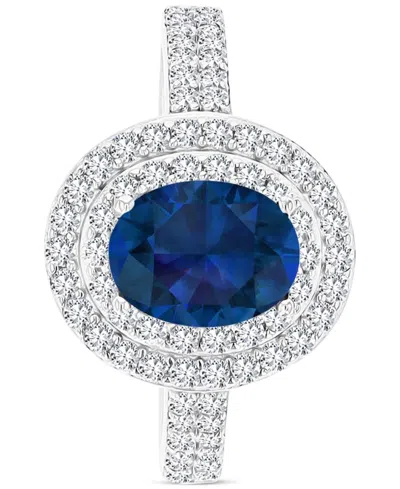 Macy's Amethyst (1-1/20 Ct. T.w.) & Lab-grown White Sapphire (3/4 Ct. T.w.) Oval Halo Birthstone Ring In St