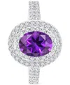 Macy's Amethyst (1-1/20 Ct. T.w.) & Lab-grown White Sapphire (3/4 Ct. T.w.) Oval Halo Birthstone Ring In St In Amethyst