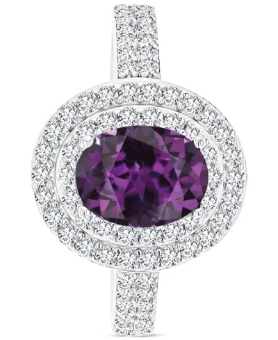 Macy's Amethyst (1-1/20 Ct. T.w.) & Lab-grown White Sapphire (3/4 Ct. T.w.) Oval Halo Birthstone Ring In St In Alexandrite