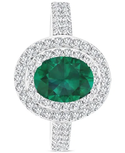 Macy's Amethyst (1-1/20 Ct. T.w.) & Lab-grown White Sapphire (3/4 Ct. T.w.) Oval Halo Birthstone Ring In St In Emerald