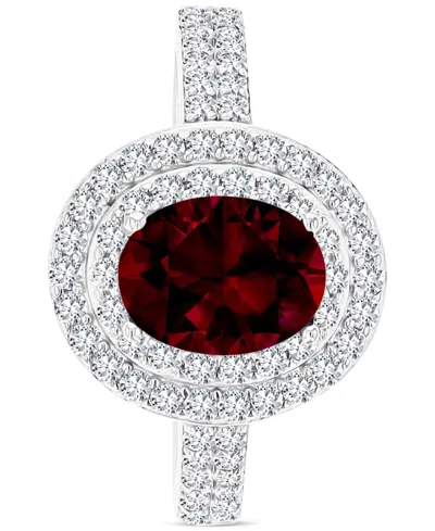 Macy's Amethyst (1-1/20 Ct. T.w.) & Lab-grown White Sapphire (3/4 Ct. T.w.) Oval Halo Birthstone Ring In St In Garnet