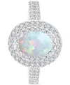 Macy's Amethyst (1-1/20 Ct. T.w.) & Lab-grown White Sapphire (3/4 Ct. T.w.) Oval Halo Birthstone Ring In St In Opal