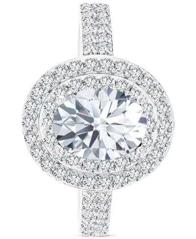 Macy's Amethyst (1-1/20 Ct. T.w.) & Lab-grown White Sapphire (3/4 Ct. T.w.) Oval Halo Birthstone Ring In St In White Topaz