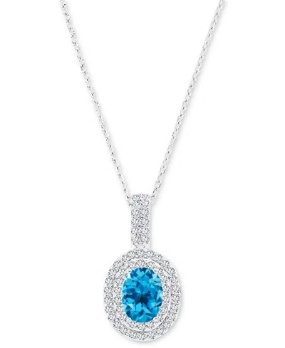 Macy's Amethyst (1-1/20 Ct. T.w.) & Lab-grown White Sapphire (1/2 Ct. T.w.) Oval Halo Birthstone Pendant Ne In Blue Topaz